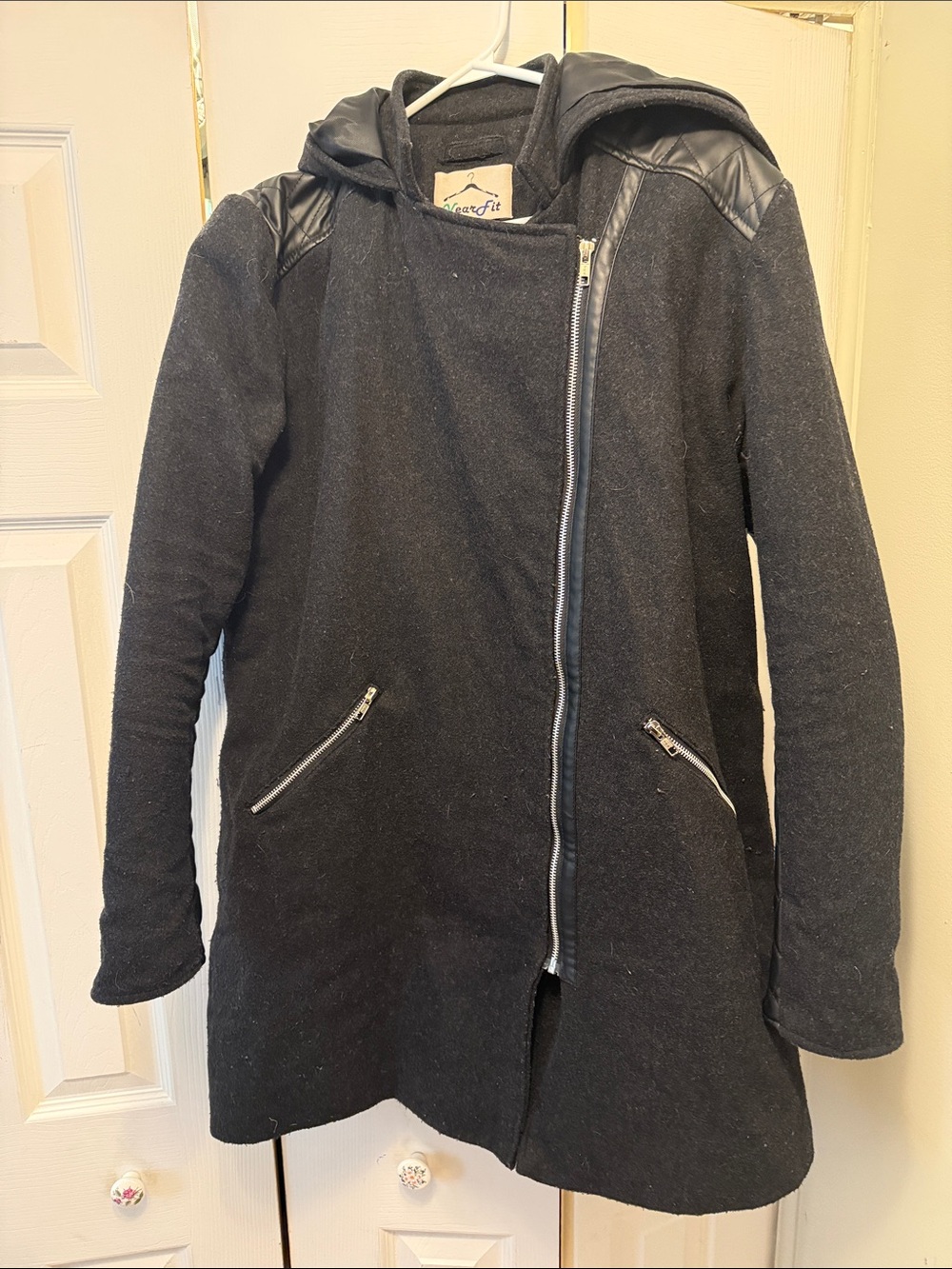 Aeropostale Black Hooded Asymmetrical Zip Trench Coat